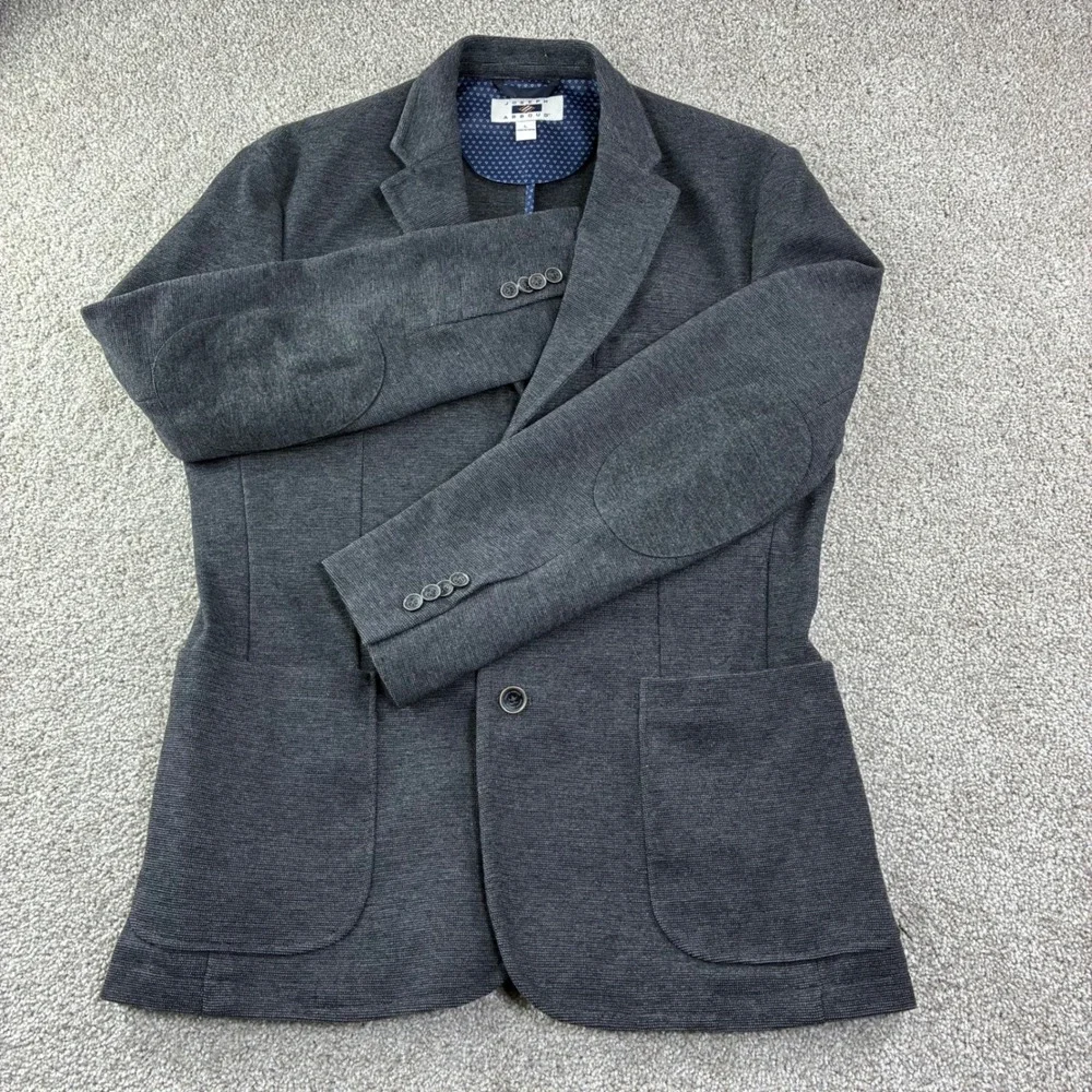Joseph Abboud Mens‎ L Gray Textured Knit Blazer Sport Coat Elbow Patches Career